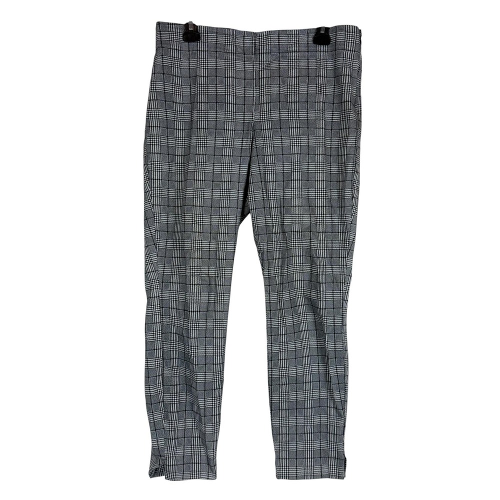 Old Navy Pants Womens 12 Gray Plaid Tapered Ankle Dress Twill Stretch Work